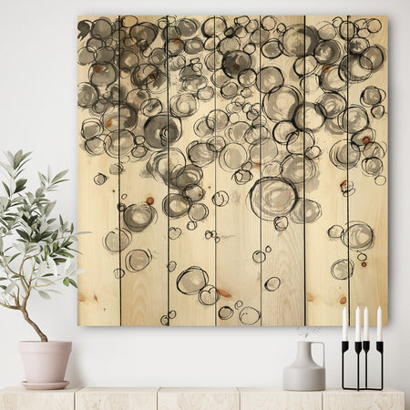 Simple Bubbles IV - Mid-Century Modern Print on Natural Pine Wood