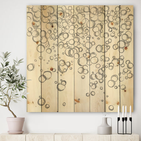 Simple Bubbles I - Mid-Century Modern Print on Natural Pine Wood