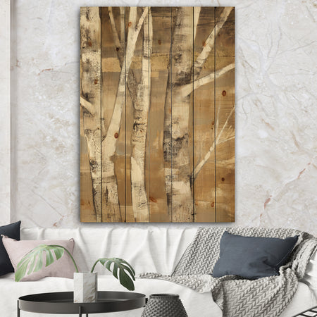 Natural Birch Forest I - Traditional Print on Natural Pine Wood
