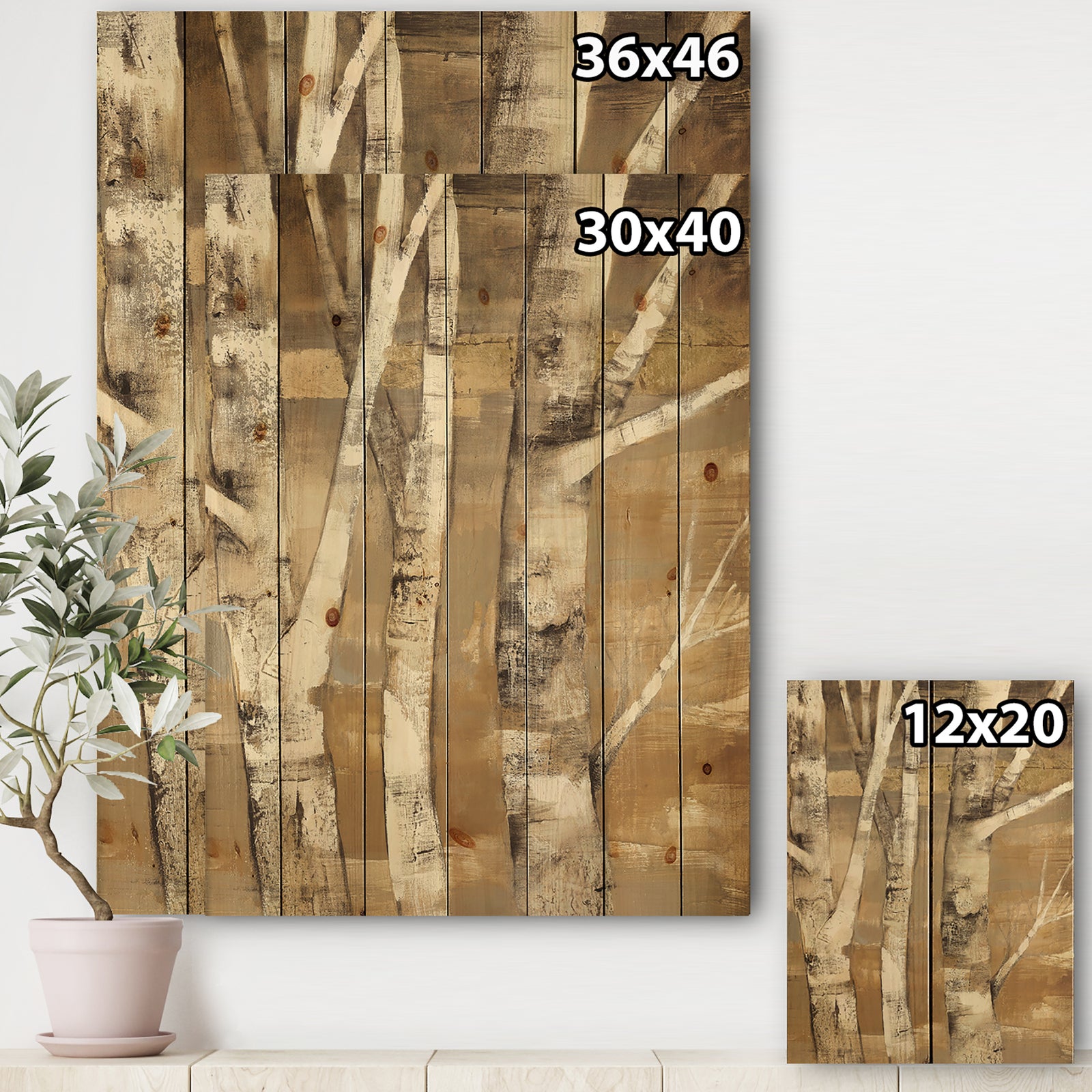 Natural Birch Forest I - Traditional Print on Natural Pine Wood