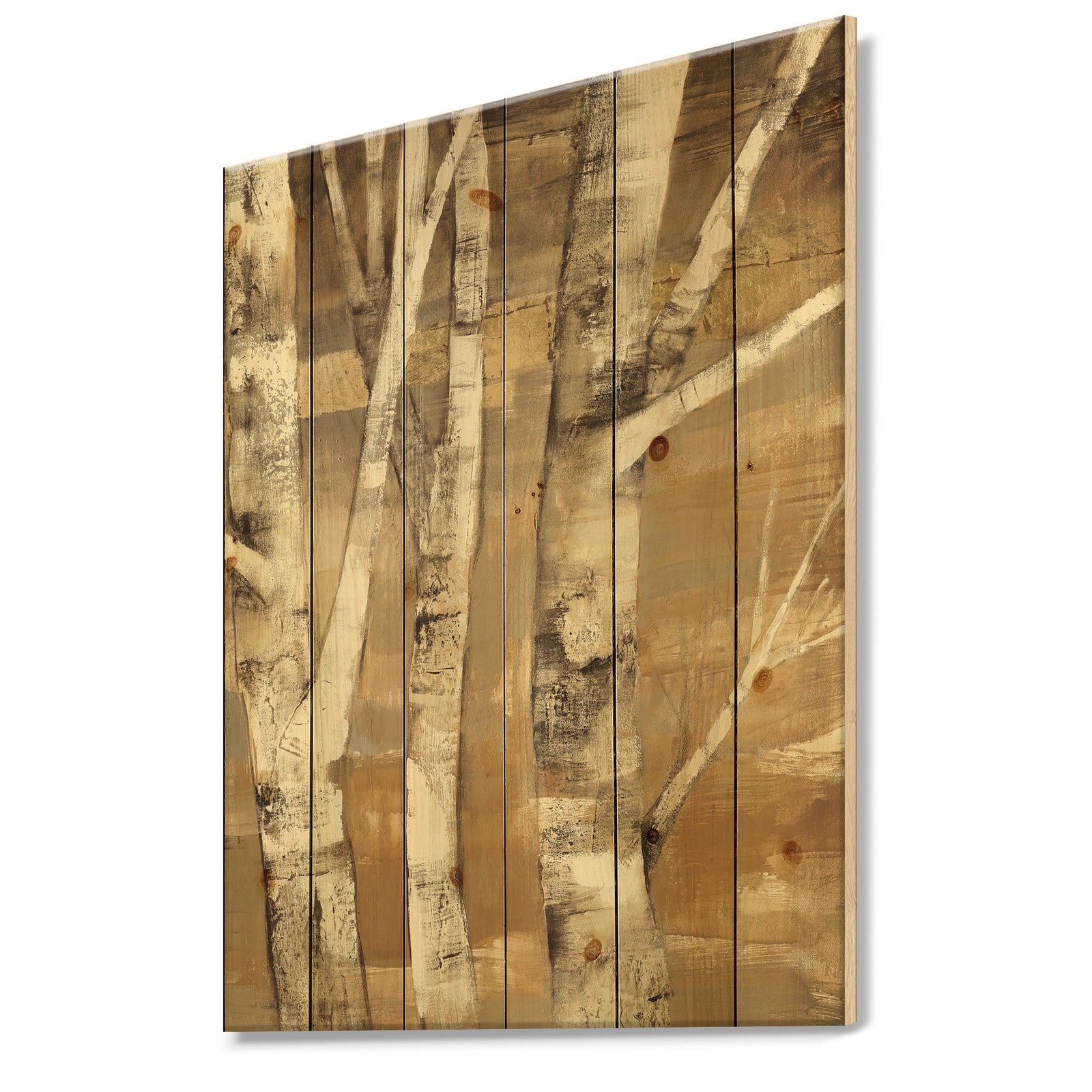 Natural Birch Forest I - Traditional Print on Natural Pine Wood