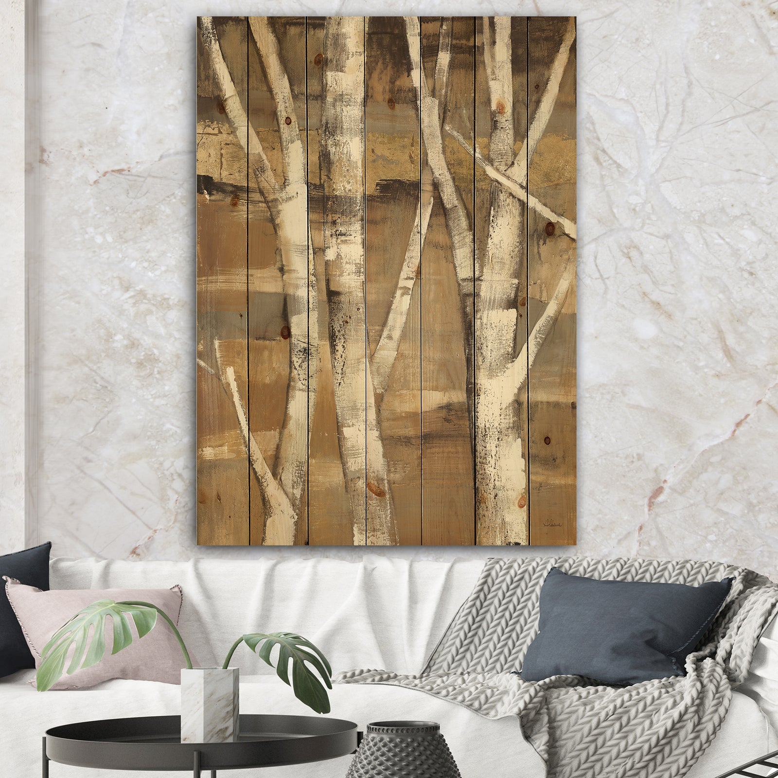 Natural Birch Forest II - Traditional Print on Natural Pine Wood
