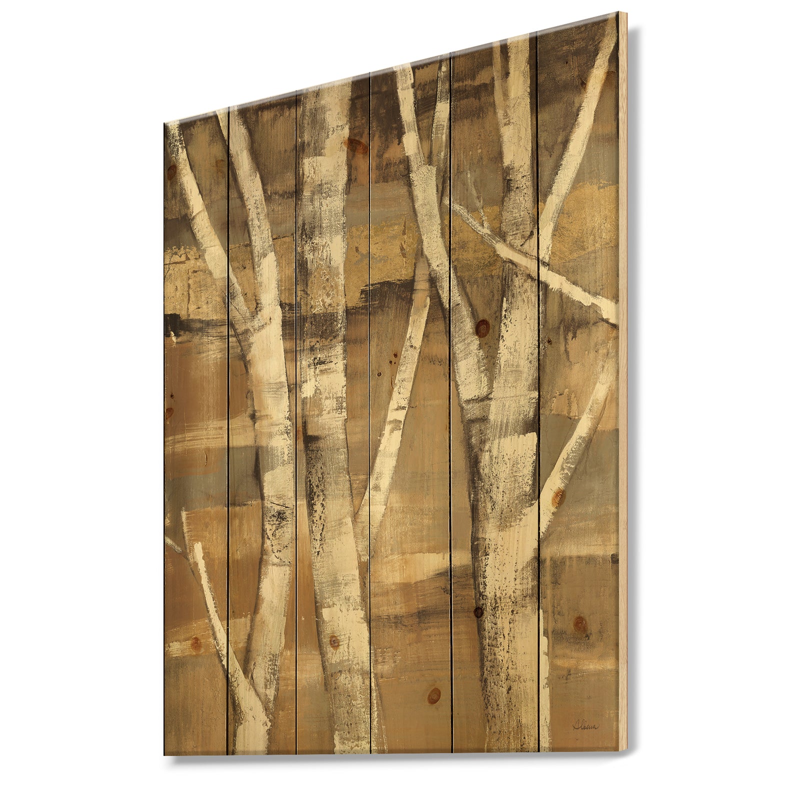 Natural Birch Forest II - Traditional Print on Natural Pine Wood