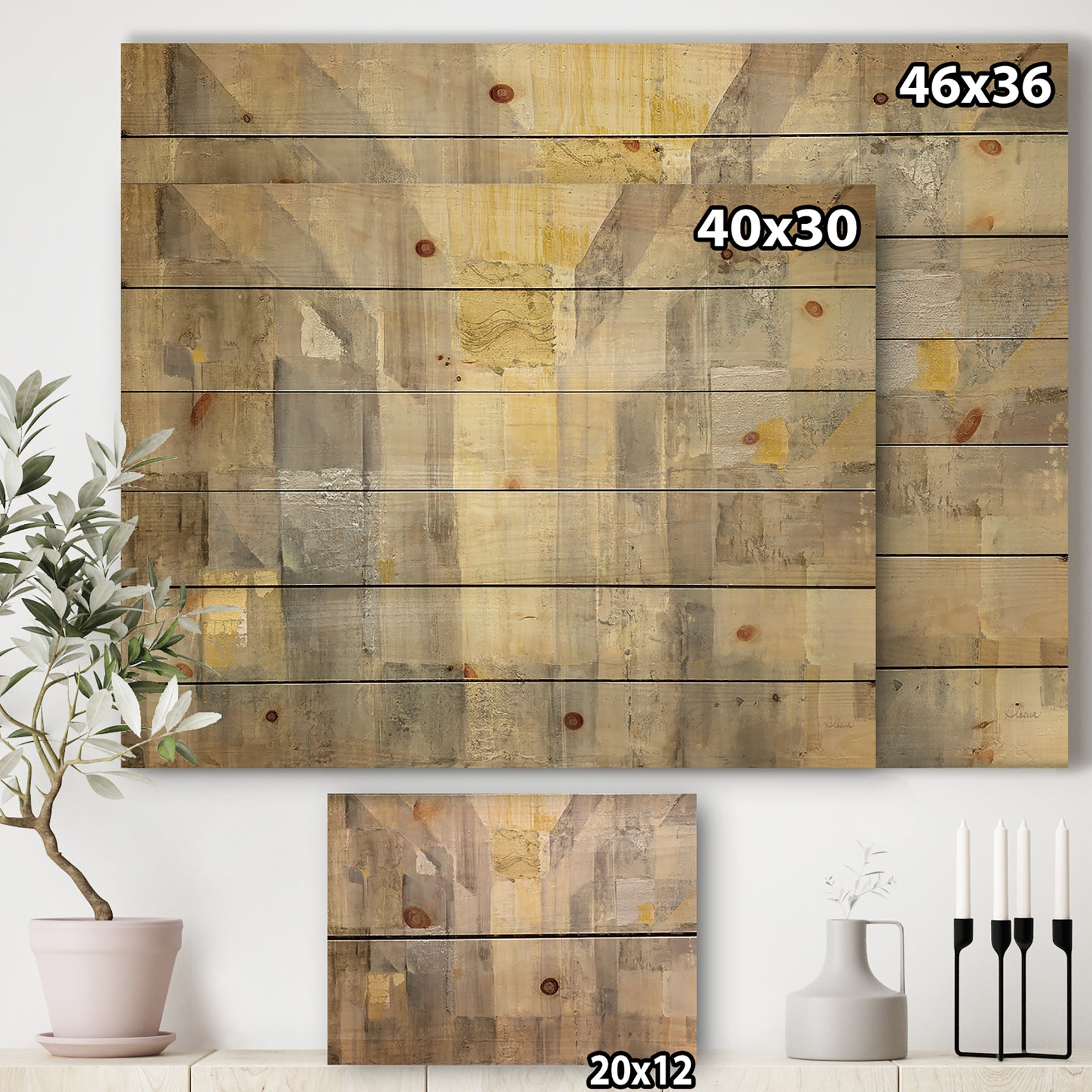Gold Square Watercolor - Glam Print on Natural Pine Wood