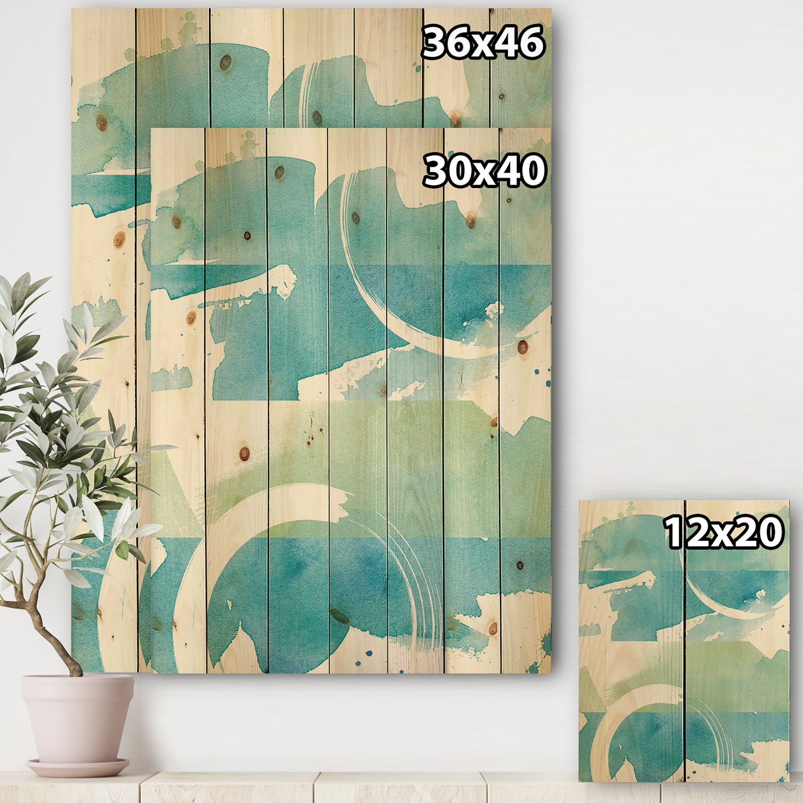 Coastal watercolors I - Transitional Print on Natural Pine Wood