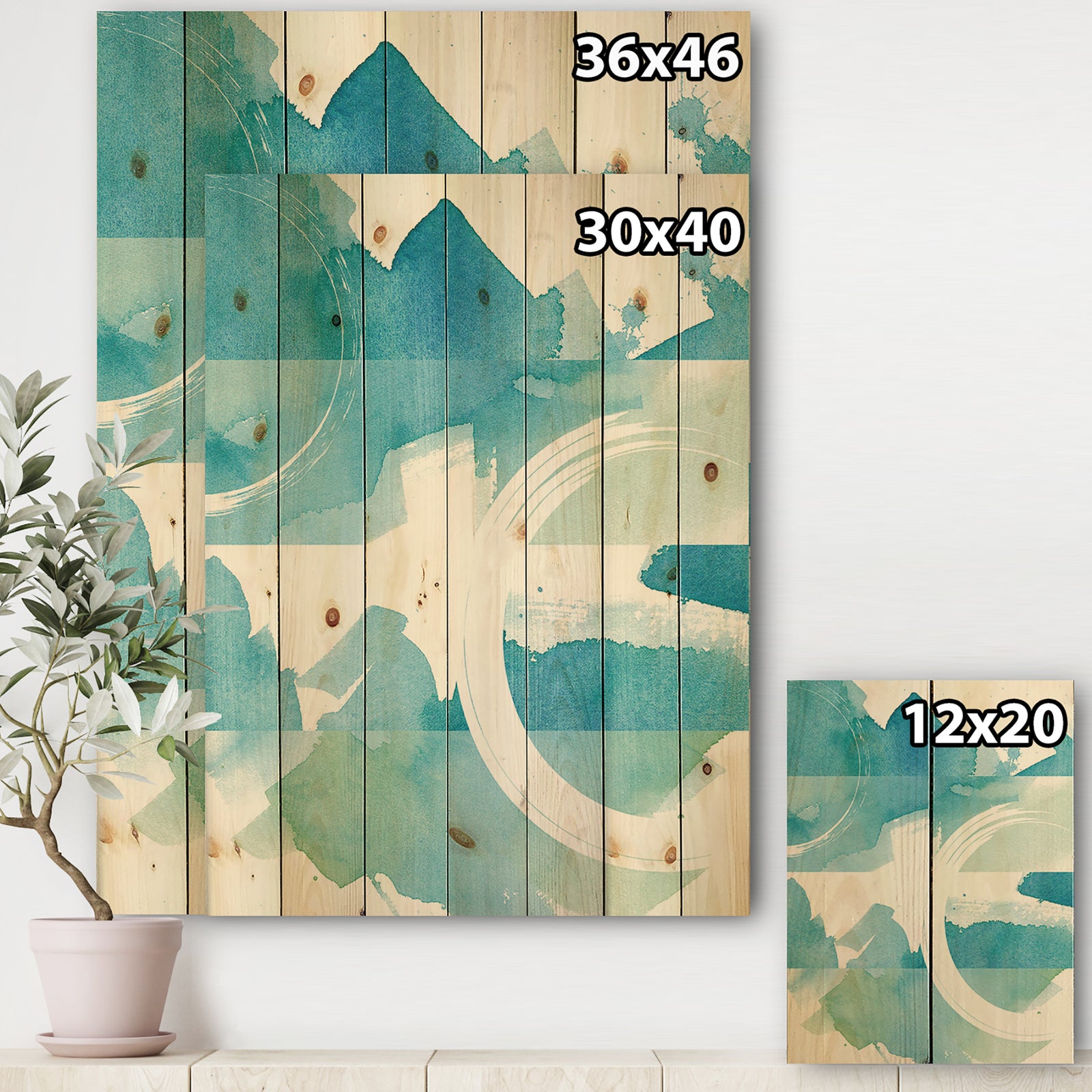 Coastal watercolors II - Transitional Print on Natural Pine Wood