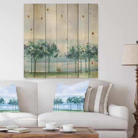 Across the Lake VI - Lake House Print on Natural Pine Wood