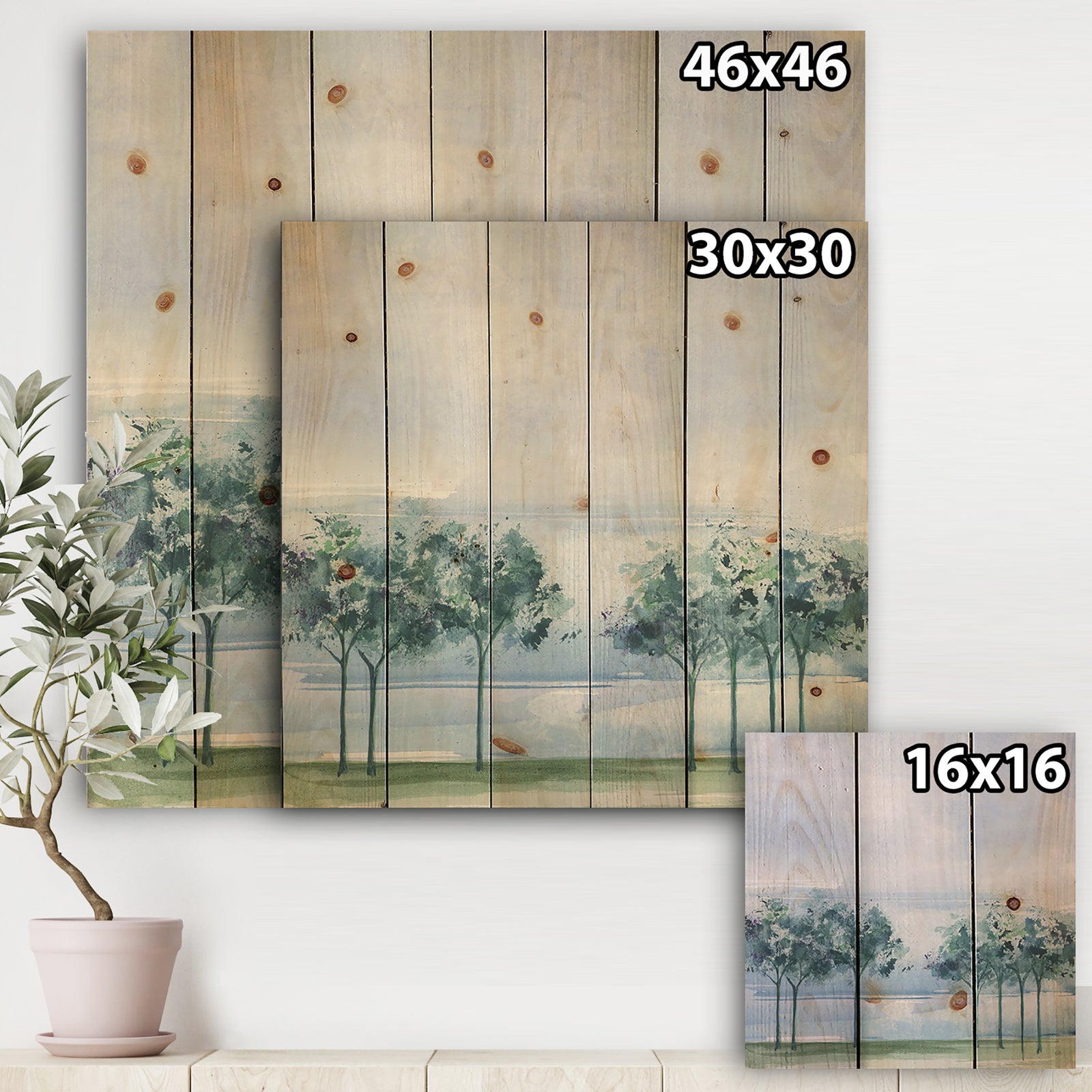 Across the Lake VI - Lake House Print on Natural Pine Wood