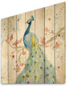 peacocks Watercolor II - Traditional Print on Natural Pine Wood