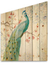 peacocks Watercolor I - Traditional Print on Natural Pine Wood