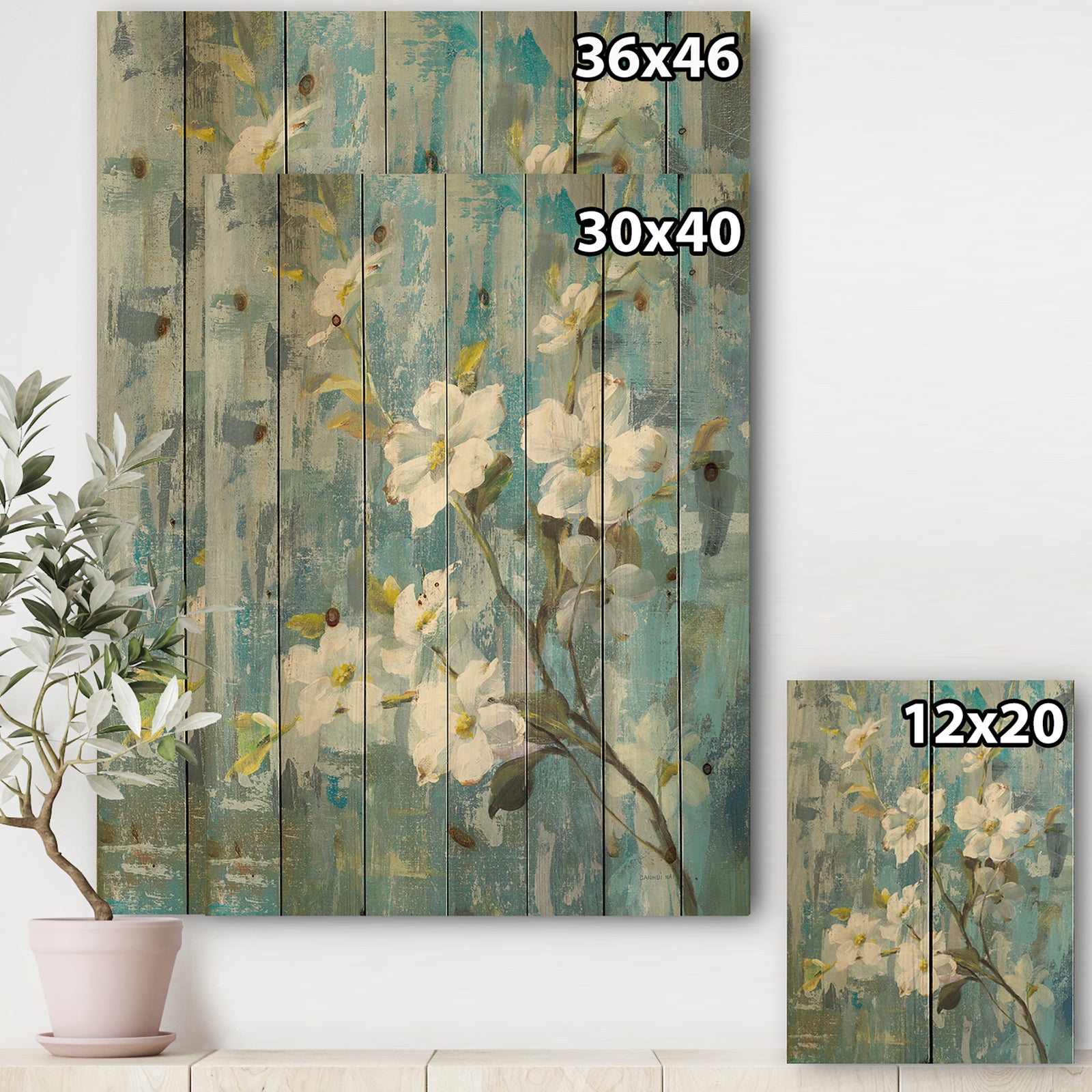 Pastel Magnolia II - Floral & Botanical Print on Natural Pine Wood