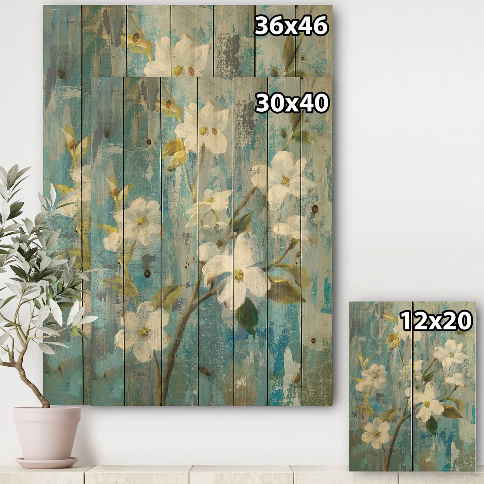 Pastel Magnolia I - Floral & Botanical Print on Natural Pine Wood