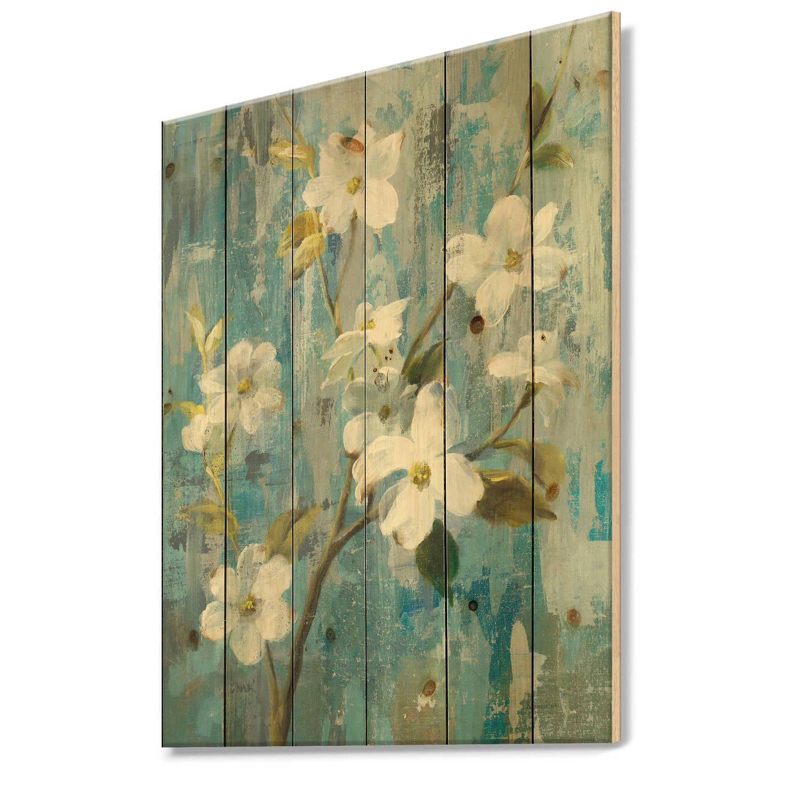 Pastel Magnolia I - Floral & Botanical Print on Natural Pine Wood