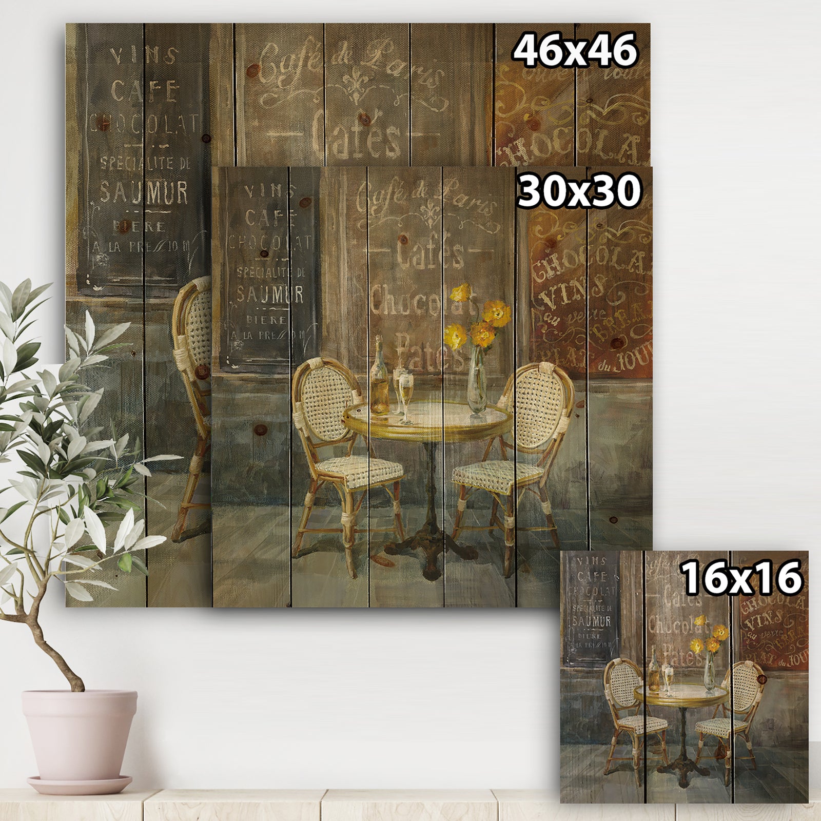 French Cafe - Traditional Print on Natural Pine Wood