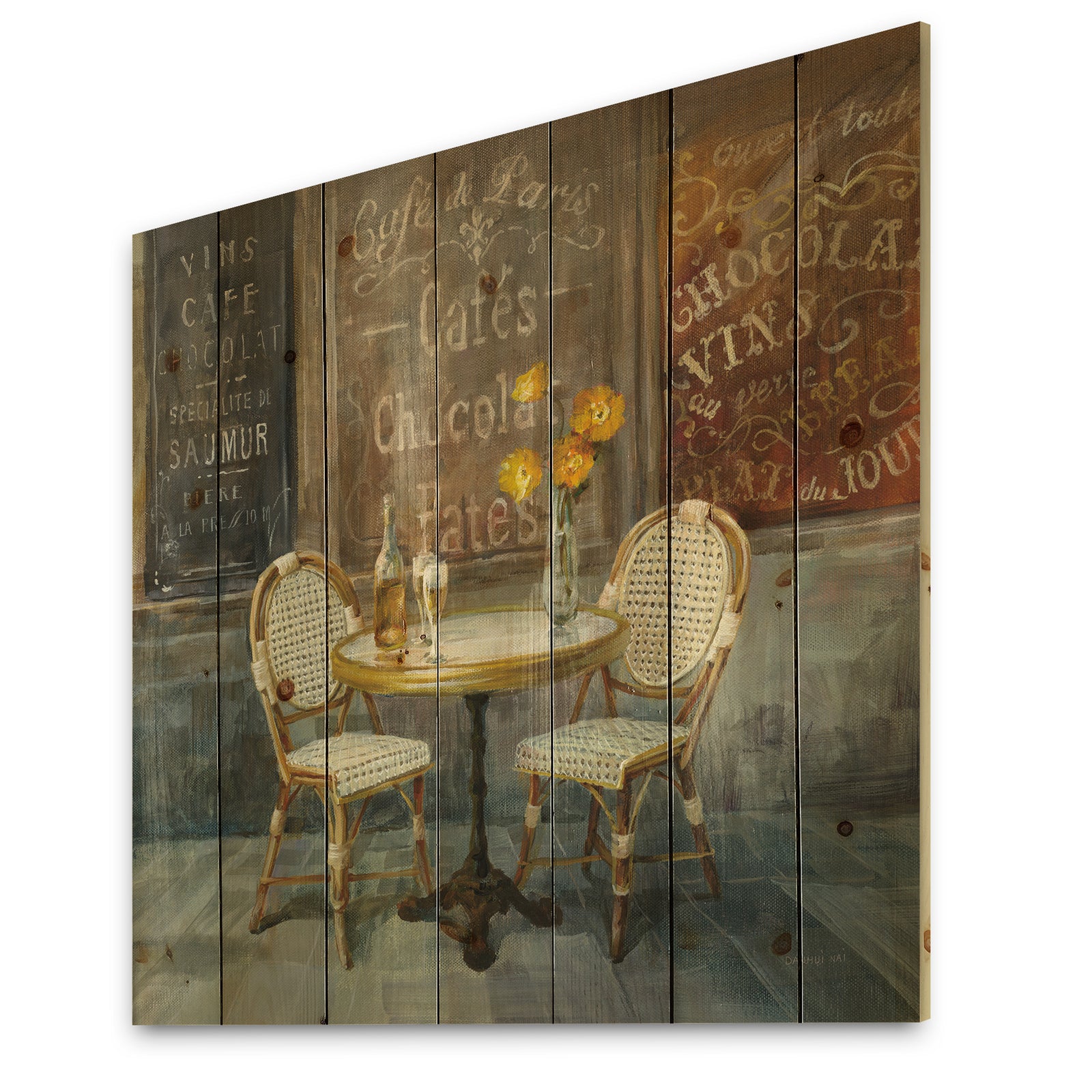 French Cafe - Traditional Print on Natural Pine Wood