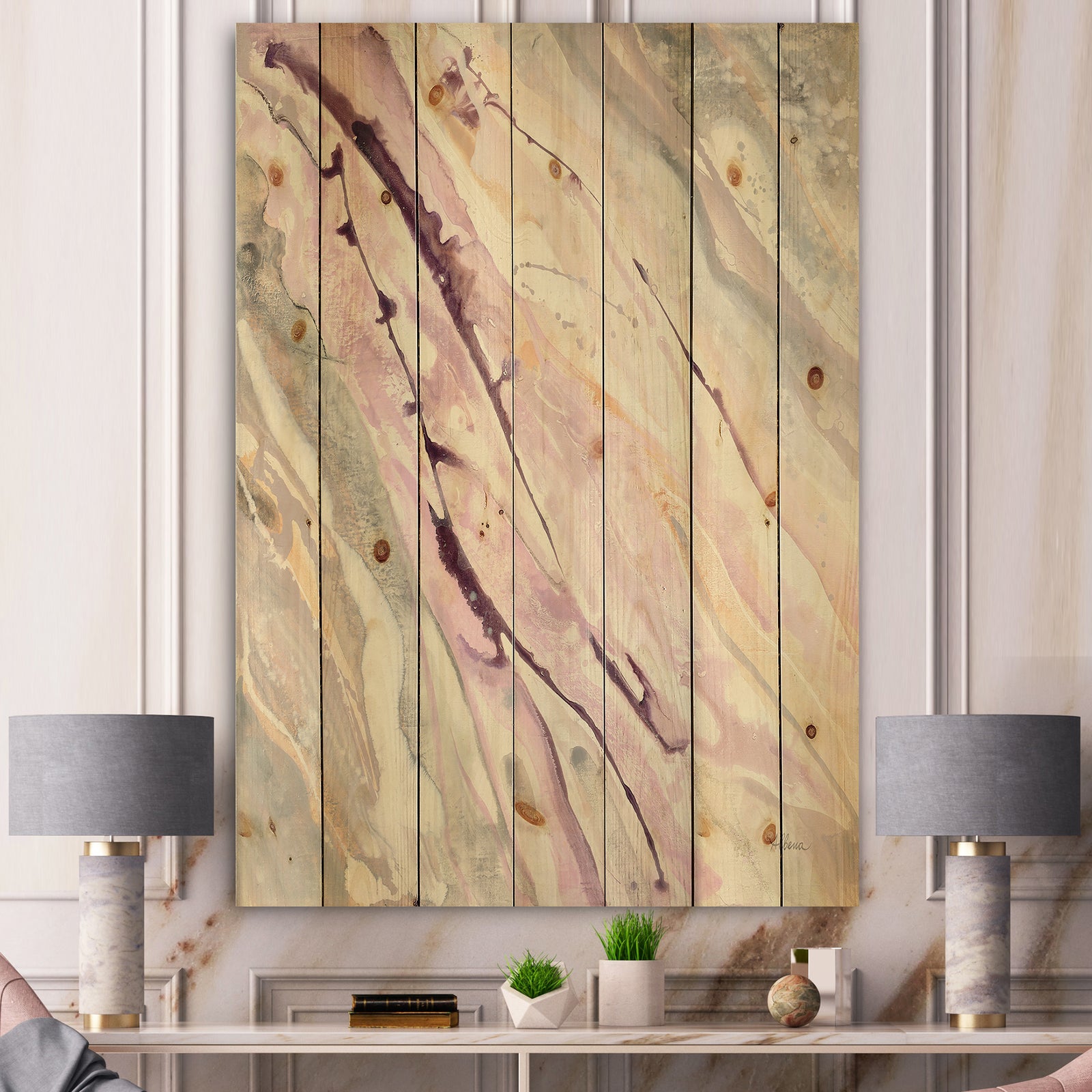 Shaby Pink Marble - Sleek & Chic Modern Print on Natural Pine Wood