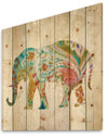 Boho Paisley Elephant II - Bohemian & Eclectic Print on Natural Pine Wood