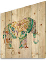 Boho Paisley Elephant I - Bohemian & Eclectic Print on Natural Pine Wood