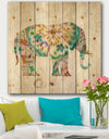 Boho Paisley Elephant I - Bohemian & Eclectic Print on Natural Pine Wood