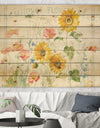 Floursack Florals I - Floral & Botanical Print on Natural Pine Wood