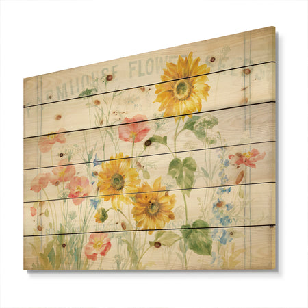 Floursack Florals I - Floral & Botanical Print on Natural Pine Wood