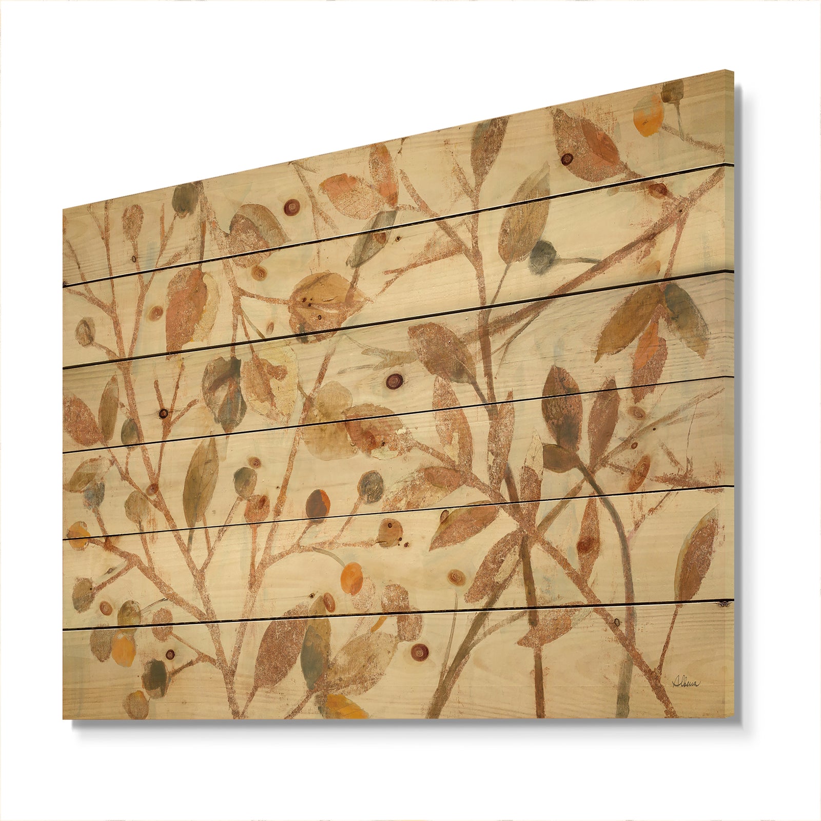 Copper Branches Composition - Lake House Print on Natural Pine Wood