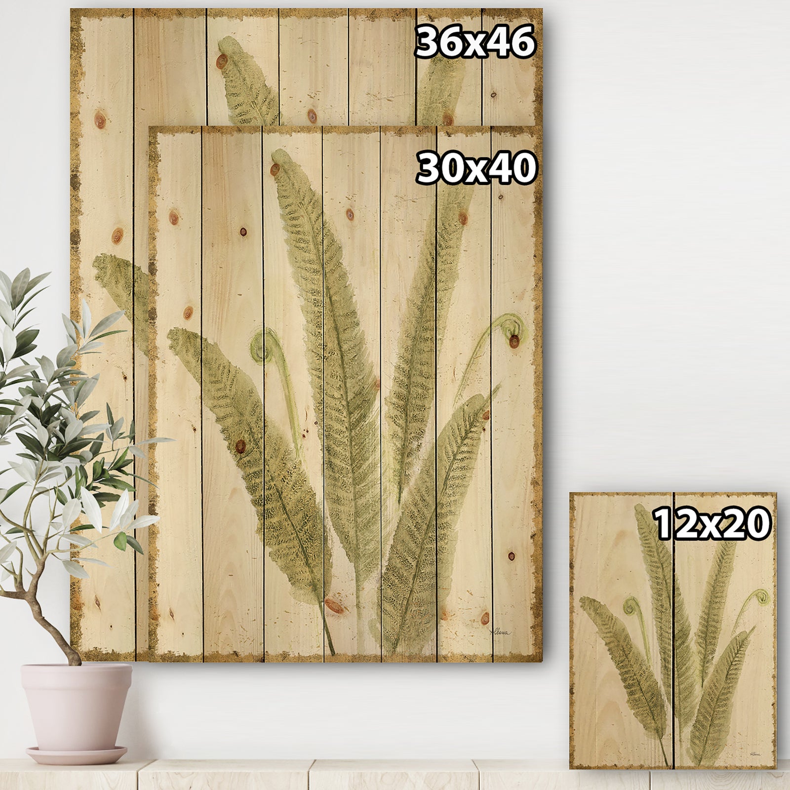 Simple Forest II - Floral & Botanical Print on Natural Pine Wood