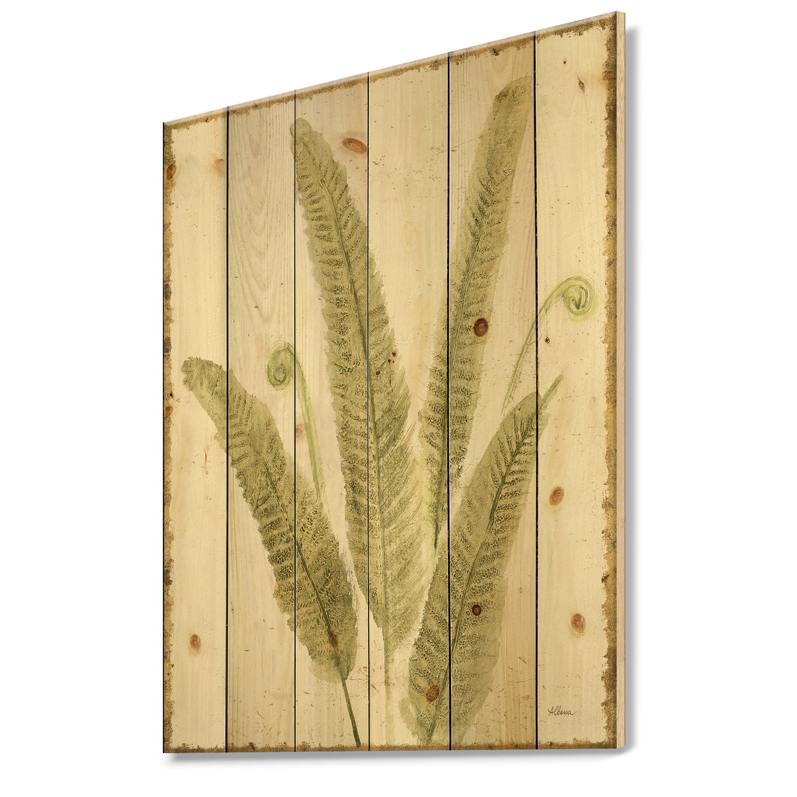 Simple Forest II - Floral & Botanical Print on Natural Pine Wood