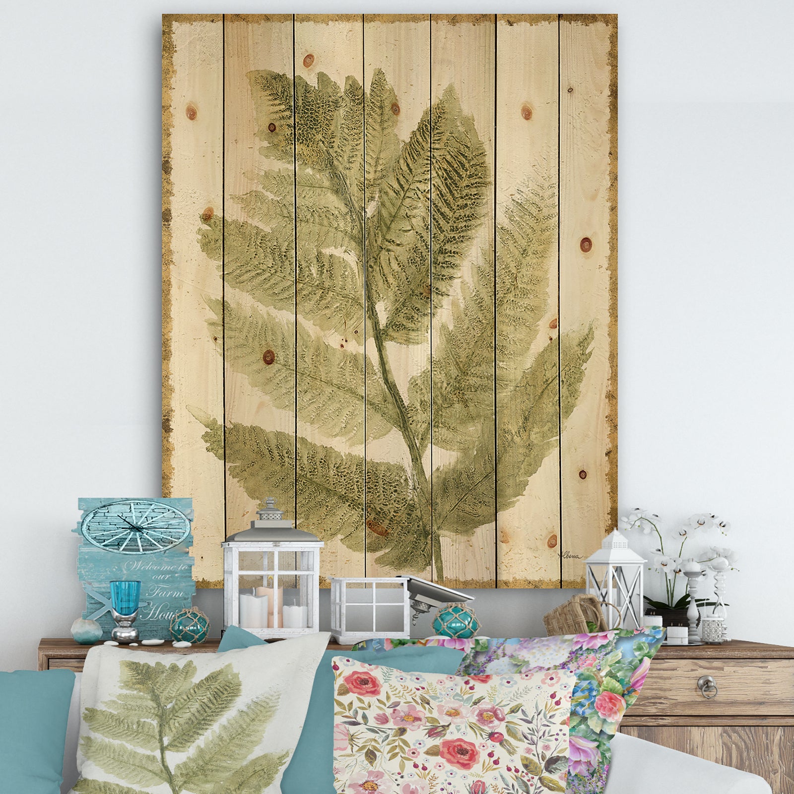 Simple Forest I - Floral & Botanical Print on Natural Pine Wood
