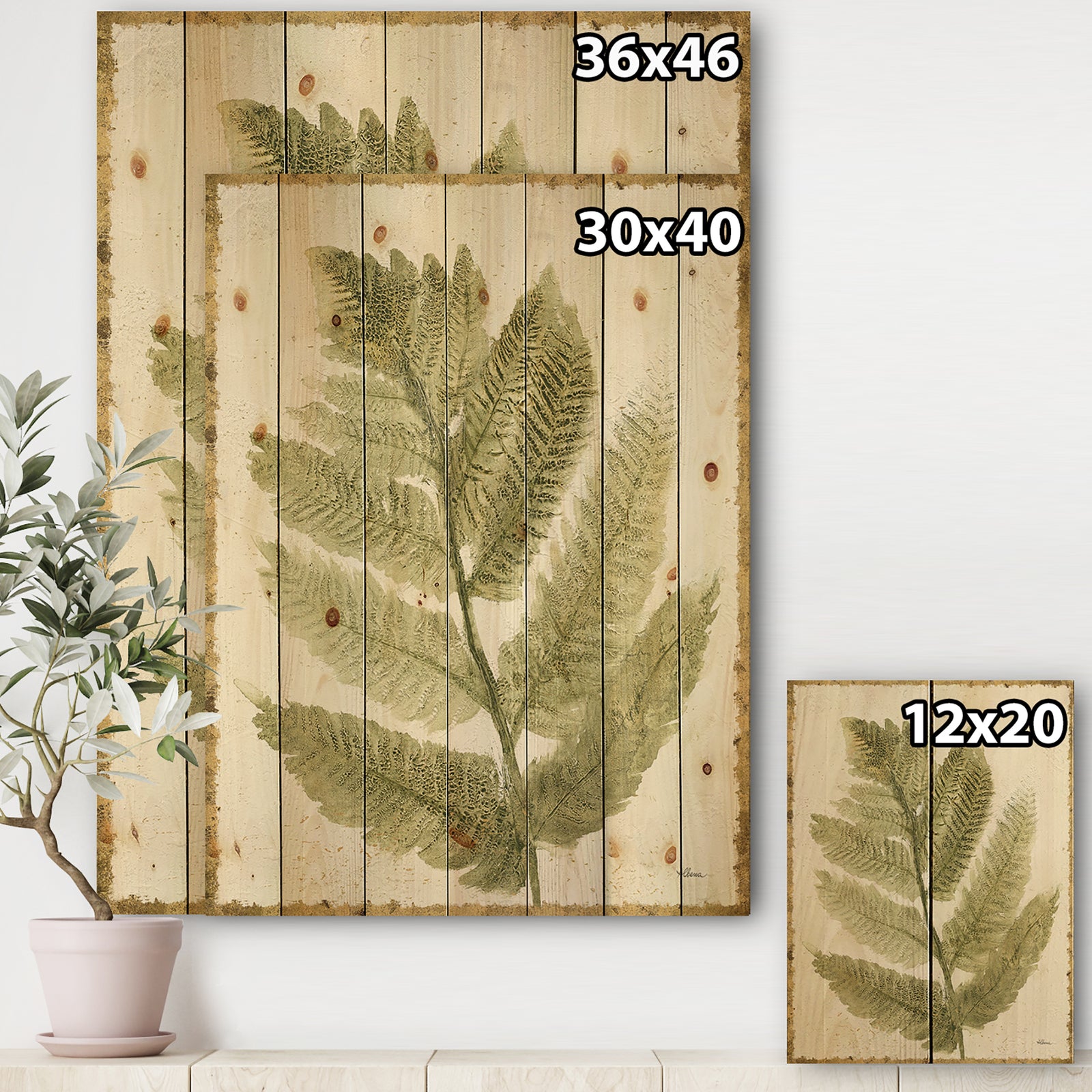 Simple Forest I - Floral & Botanical Print on Natural Pine Wood