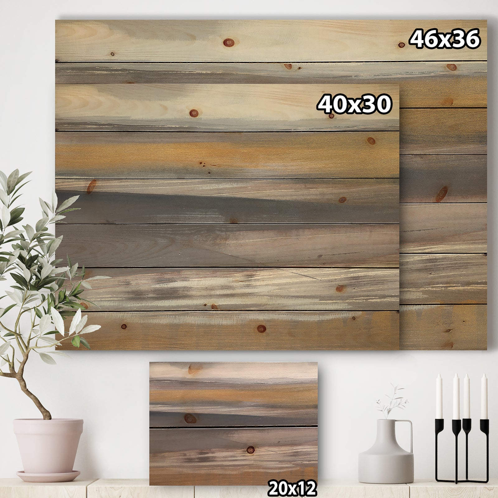 Misty Grey Beach - Nautical & Coastal Print on Natural Pine Wood