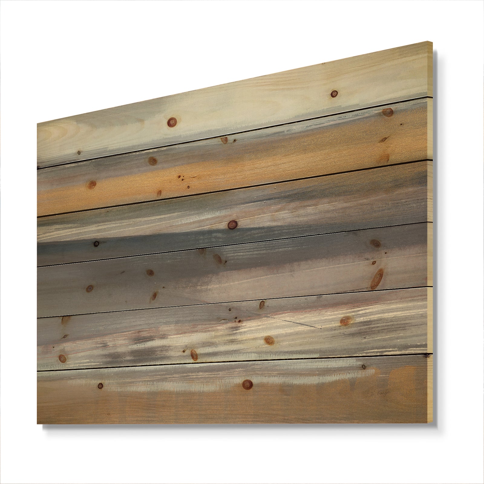 Misty Grey Beach - Nautical & Coastal Print on Natural Pine Wood