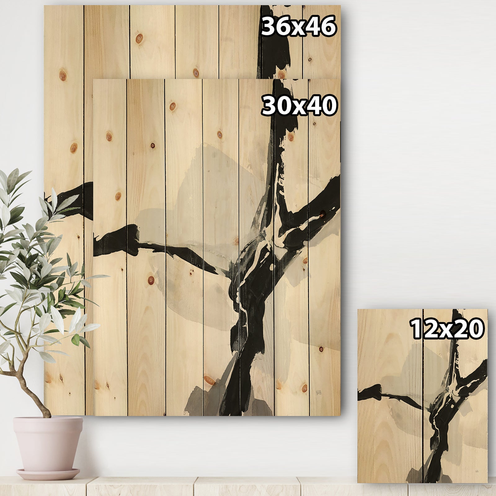 Abstract Neutral III - Mid-Century Modern Print on Natural Pine Wood