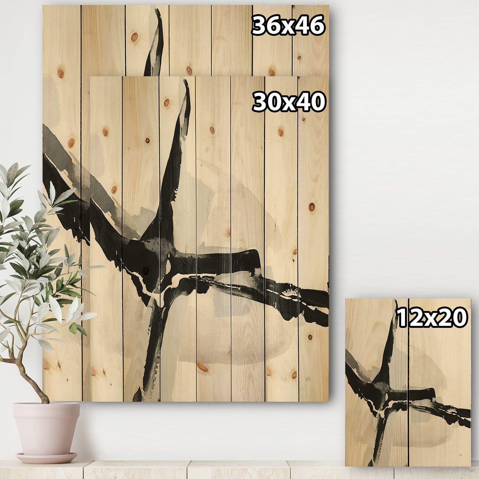 Abstract Neutral I - Mid-Century Modern Print on Natural Pine Wood