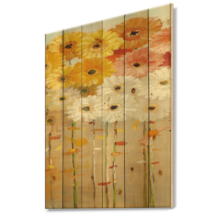 Daisies Fall I - Floral & Botanical Print on Natural Pine Wood