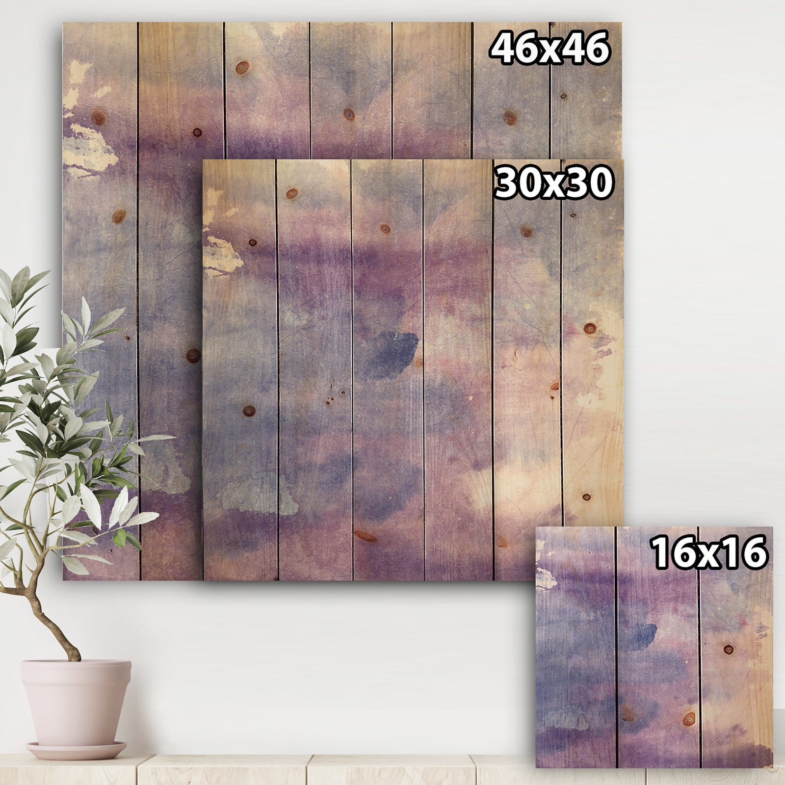 Watercolor Purple Haze II - Modern & Contemporary Print on Natural Pine Wood