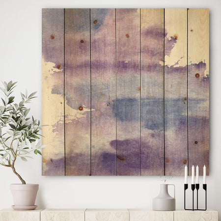 Watercolor Purple Haze I - Modern & Contemporary Print on Natural Pine Wood