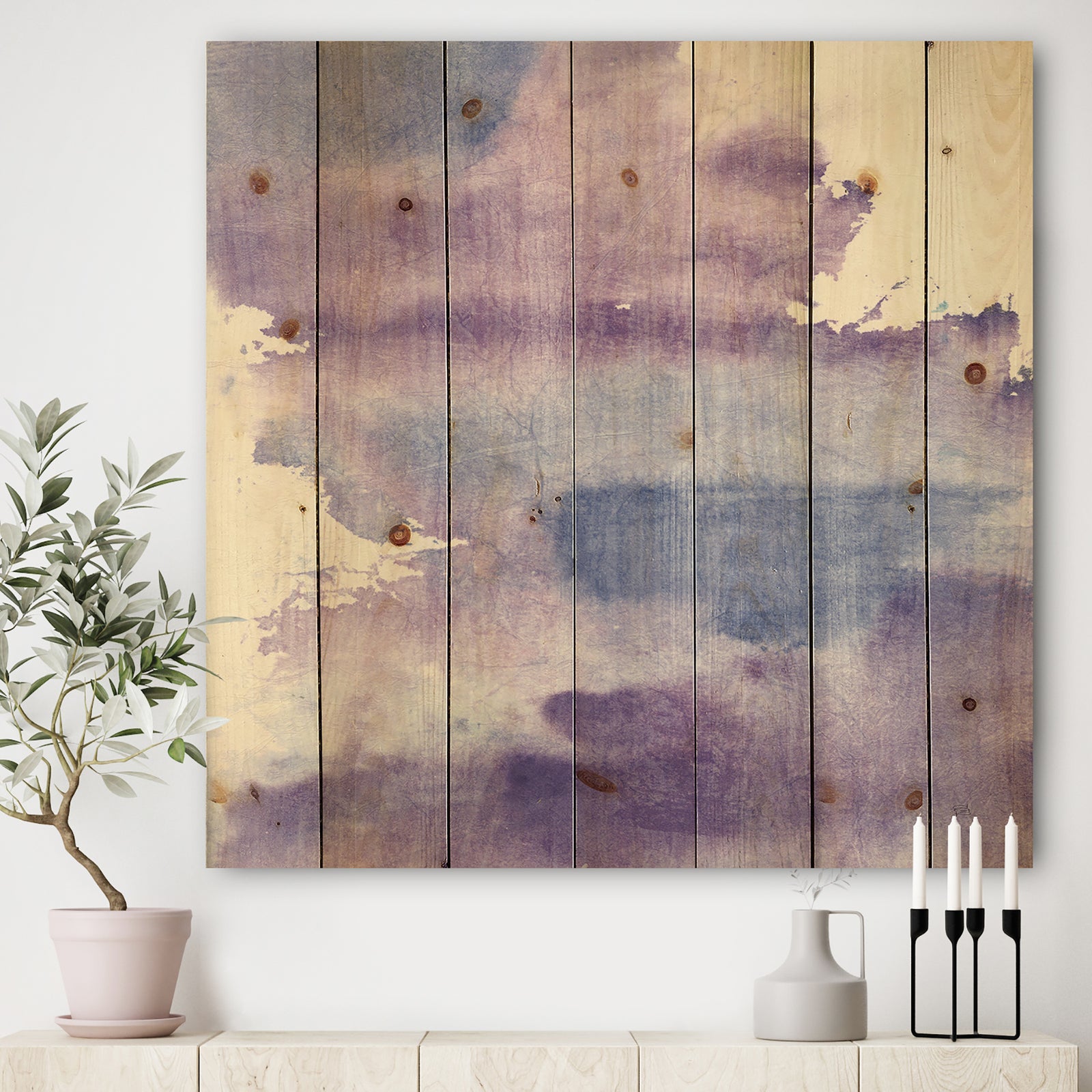 Watercolor Purple Haze I - Modern & Contemporary Print on Natural Pine Wood