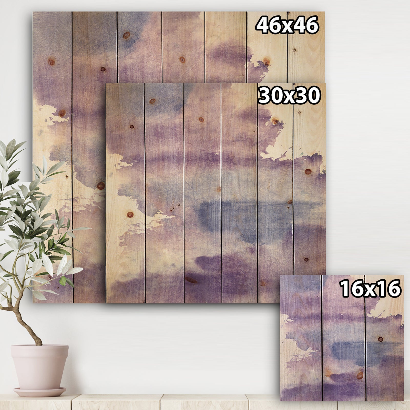 Watercolor Purple Haze I - Modern & Contemporary Print on Natural Pine Wood
