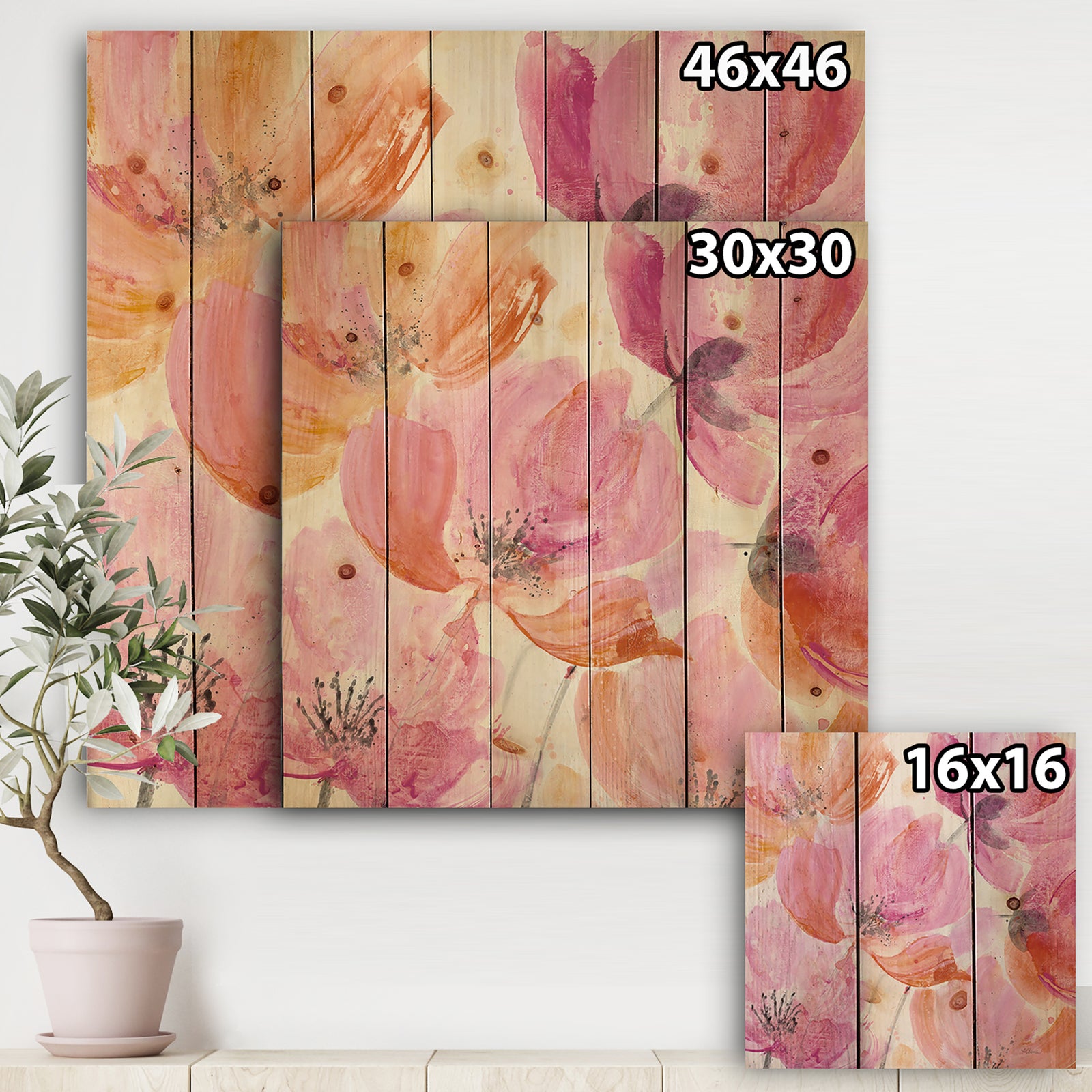 Shabby Flower III - Shabby Chic Print on Natural Pine Wood