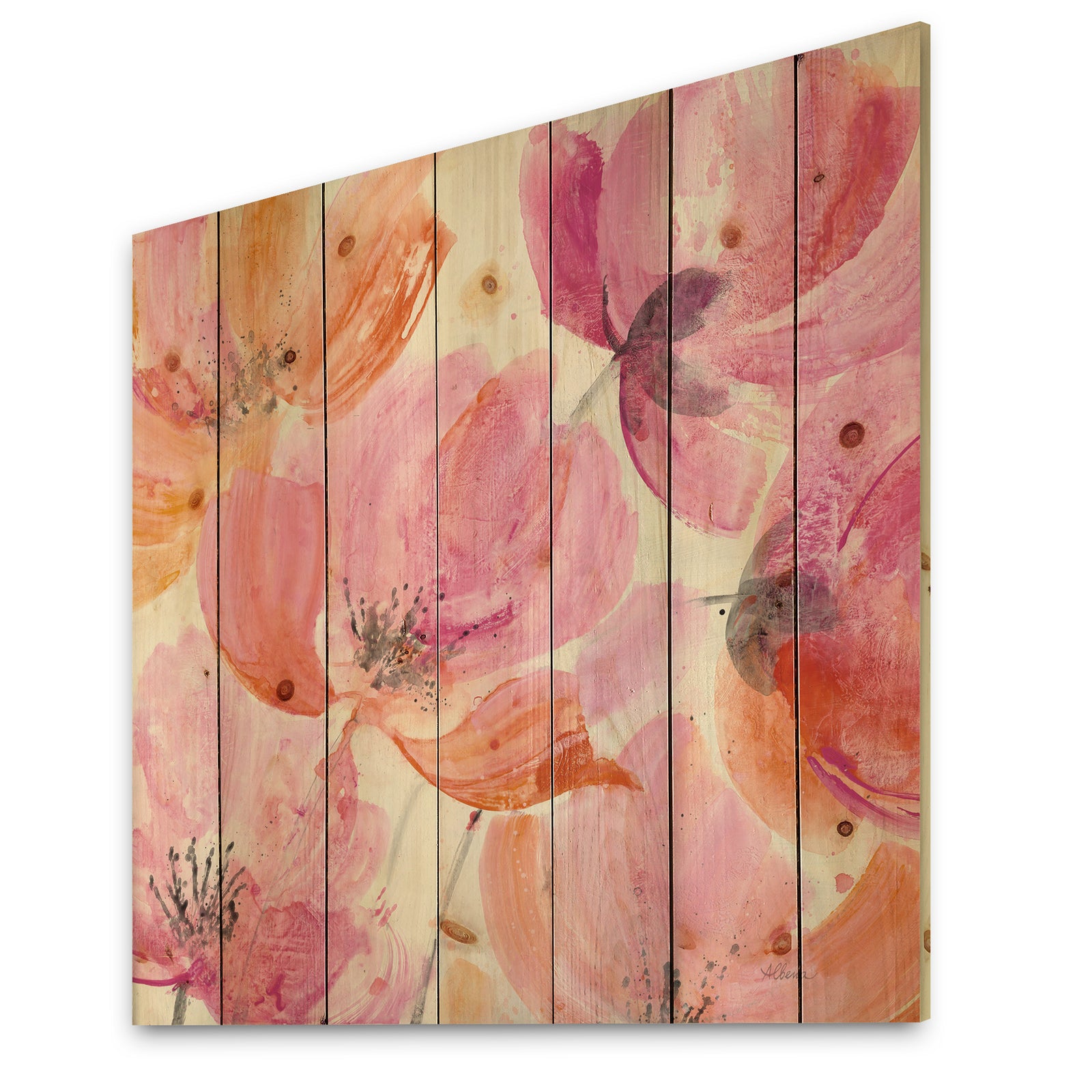 Shabby Flower III - Shabby Chic Print on Natural Pine Wood