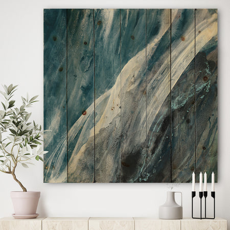 Splash Blue Indigo - Modern & Contemporary Print on Natural Pine Wood