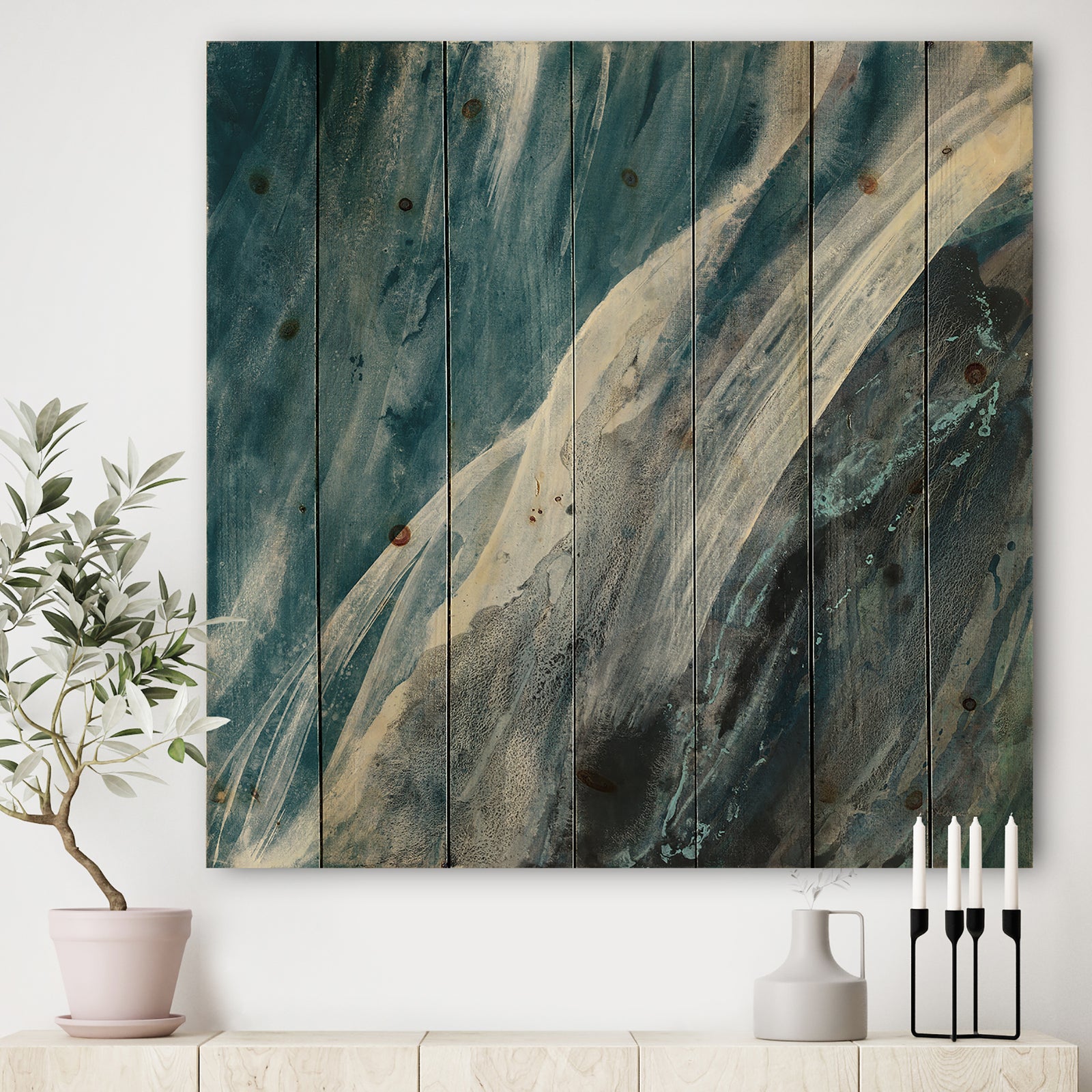 Splash Blue Indigo - Modern & Contemporary Print on Natural Pine Wood