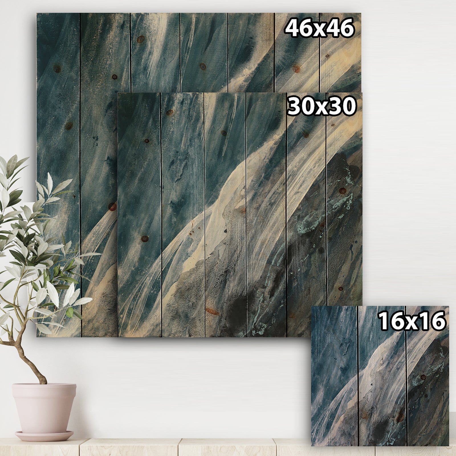 Splash Blue Indigo - Modern & Contemporary Print on Natural Pine Wood