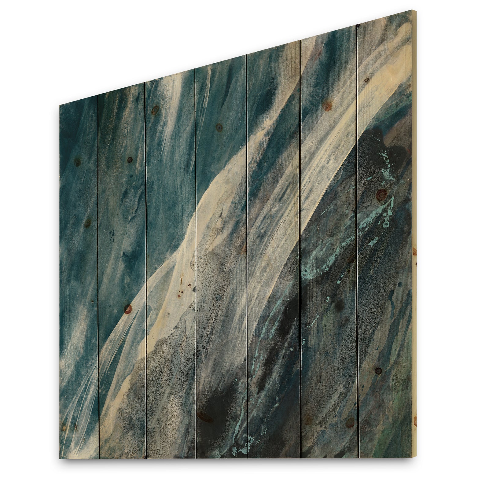 Splash Blue Indigo - Modern & Contemporary Print on Natural Pine Wood