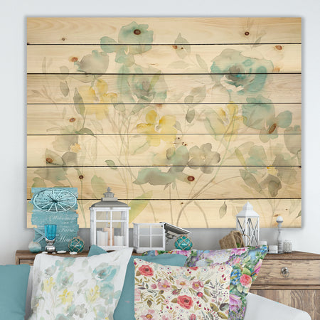 Aqua Rose Natural Element - Farmhouse Print on Natural Pine Wood