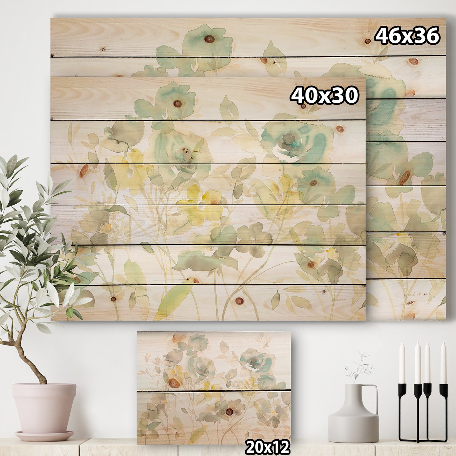 Aqua Rose Natural Element - Farmhouse Print on Natural Pine Wood