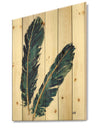 Gold Indigo Feathers IV - Modern Bohemian Print on Natural Pine Wood