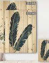 Gold Indigo Feathers IV - Modern Bohemian Print on Natural Pine Wood