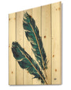 Gold Indigo Feathers III - Modern Bohemian Print on Natural Pine Wood